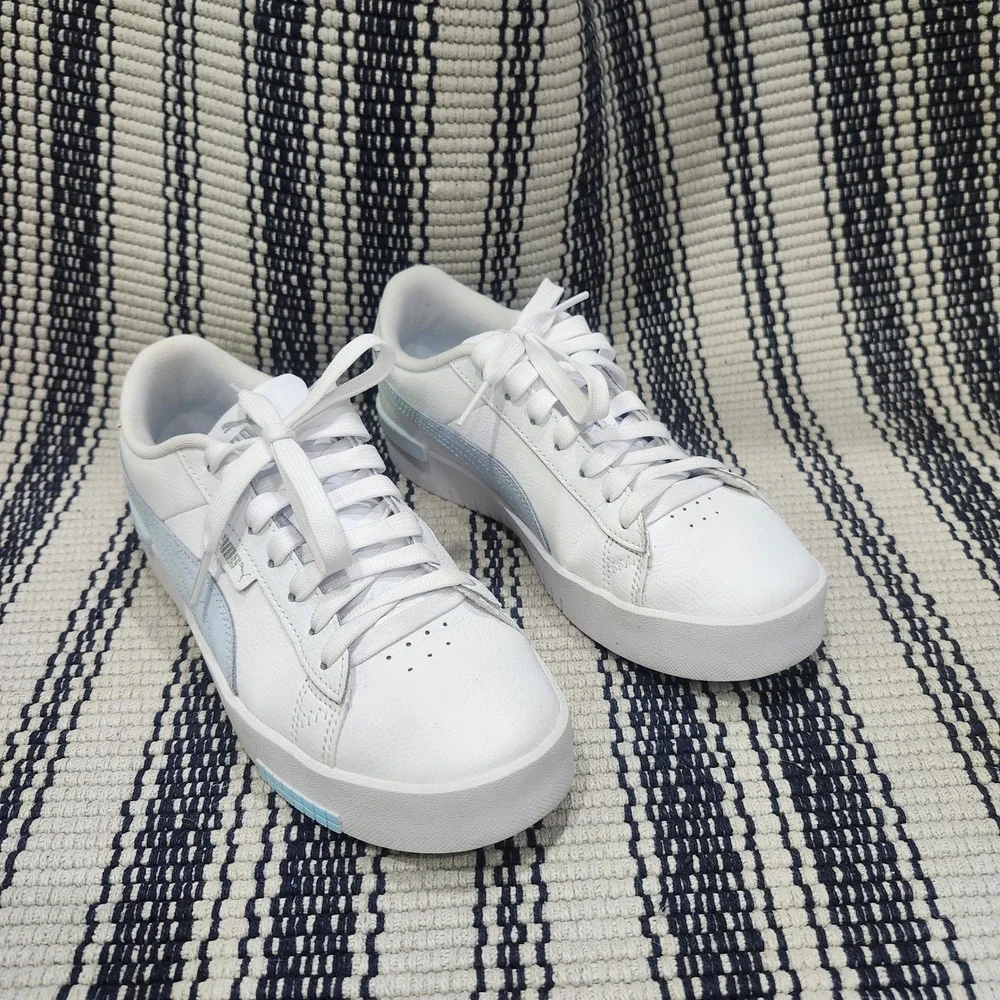 Puma Jada Womens White Light Blue Leather Platform Sneakers Low Top Shoes size 8
